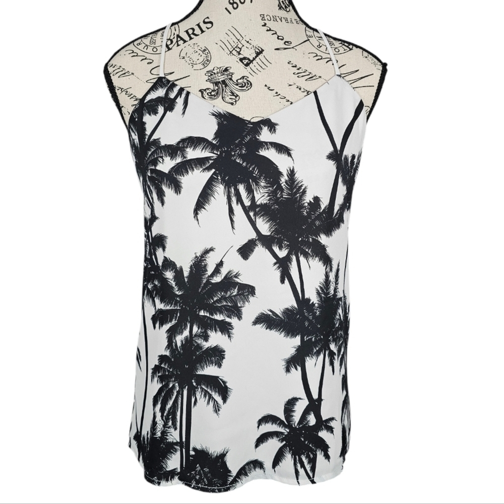 Express Women's Trapeze Blouse Palms Sleeveless Size XS